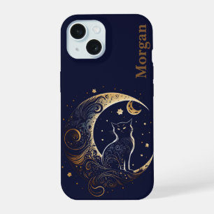 Coque iPhone 15 Chat Lunaire Mystique - Cadeau Céleste Personnalis