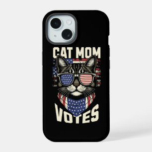 Coque iPhone 15 Chat Maman Vote Drapeau Américain Mignon Élection