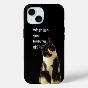 Coque iPhone 15 Chat méchant "Qu'est-ce que vous regardez.."
