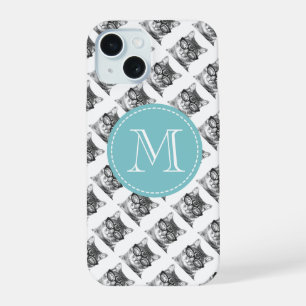 Coque iPhone 15 Chat mignon avec lunettes motif monogramme personn