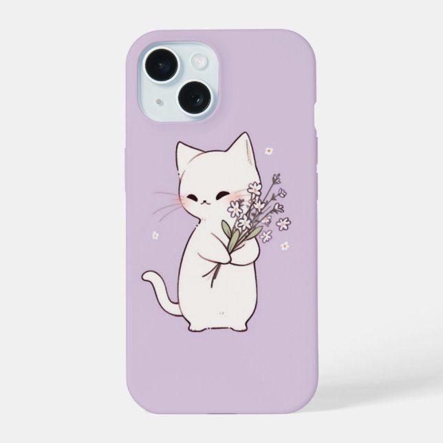 Coque iPhone 15 Chat mignon minimaliste (Verso)
