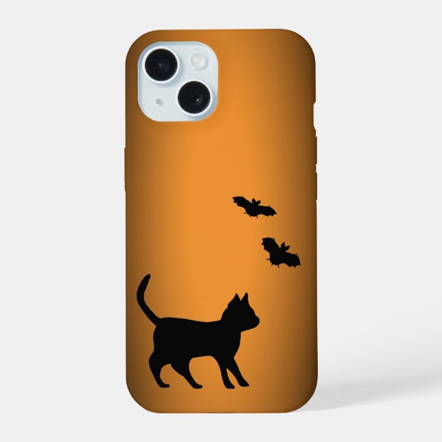 Coque iPhone 15 Chat noir avec chauve-souris (Verso)