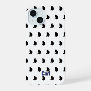 Coque iPhone 15 Chat Noir (Blanc)