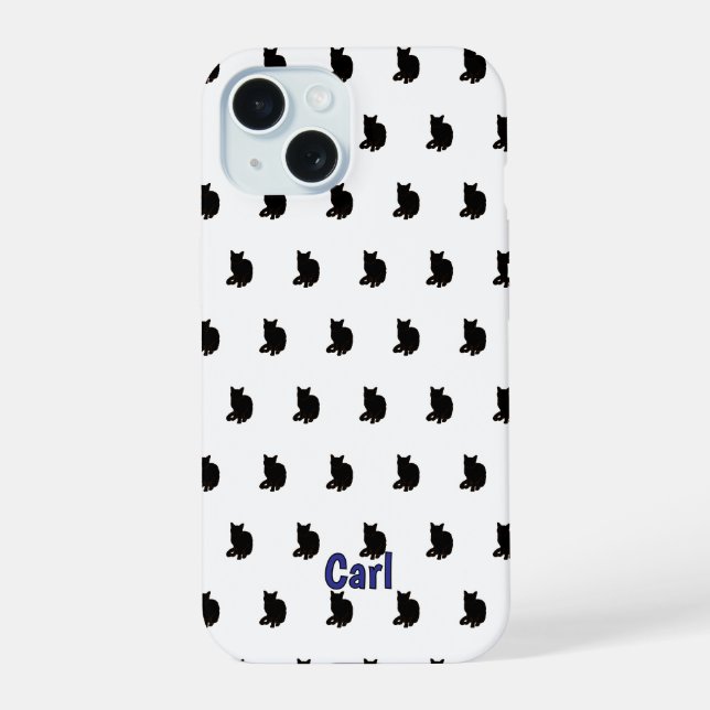 Coque iPhone 15 Chat noir (blanc) (Verso)