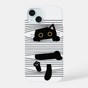 Coque iPhone 15 Chat Noir Caché Mignon Drôle Minimaliste Amour Des
