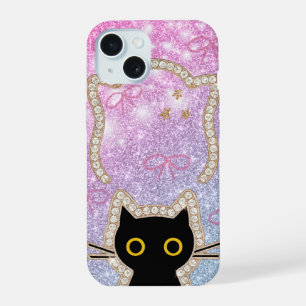 Coque iPhone 15 Chat Noir Caché Qui Regarde Amoureux de Chats Mign