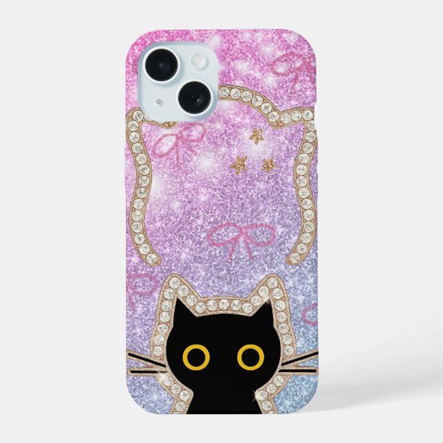 Coque iPhone 15 Chat Noir Caché Qui Regarde Amoureux de Chats Mign (Verso)