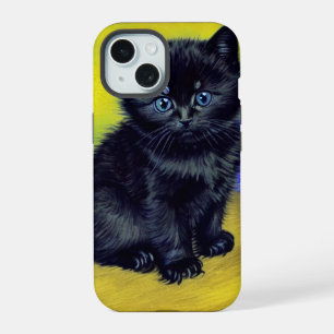 Coque iPhone 15 Chat noir de Van Gogh Fleurs violettes