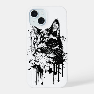 Coque iPhone 15 Chat noir et blanc Splash