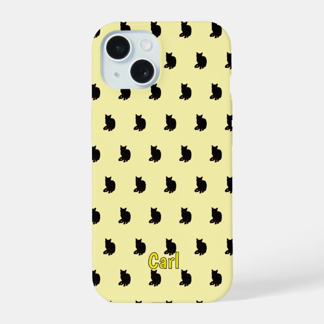 Coque iPhone 15 Chat noir (Jaune) (Verso)