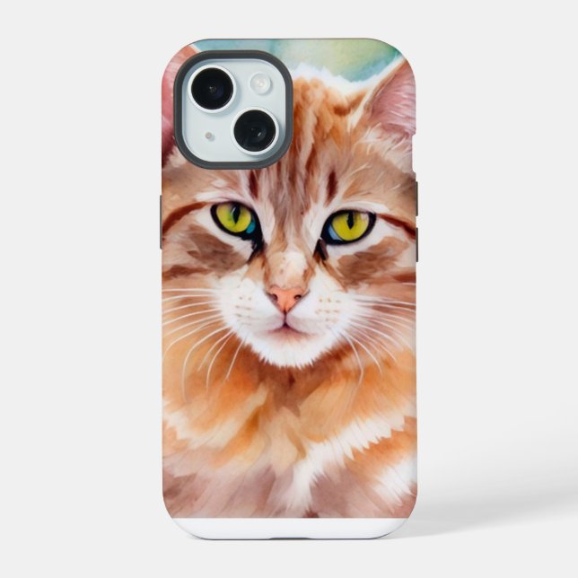 Coque iPhone 15 Chat orange mignon (Verso)