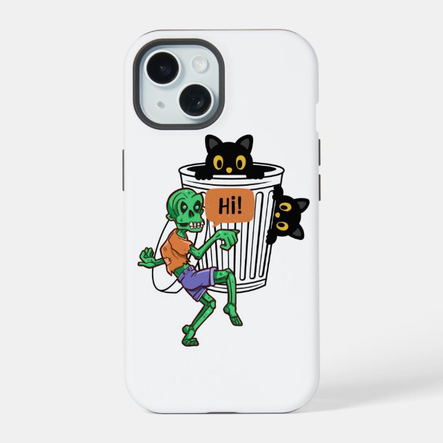 Coque iPhone 15 Chat Peureux Halloween (Verso)