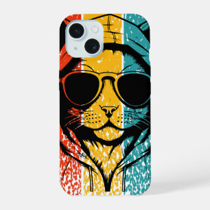 Coque iPhone 15 Chat Rétro Cool avec Lunettes de Soleil