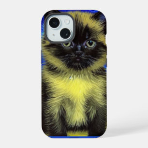 Coque iPhone 15 Chat siamois Nuit étoilée de Van Gogh