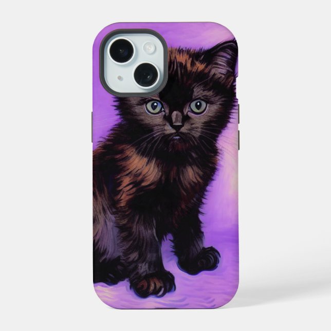 Coque iPhone 15 Chat Violet de Style Van Gogh (Verso)