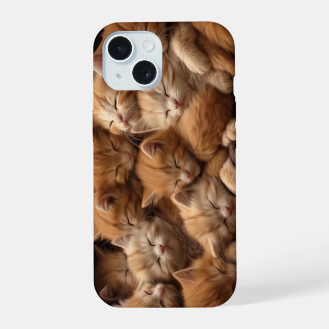 Coque iPhone 15 Chatons orange dormant en tas (Verso)