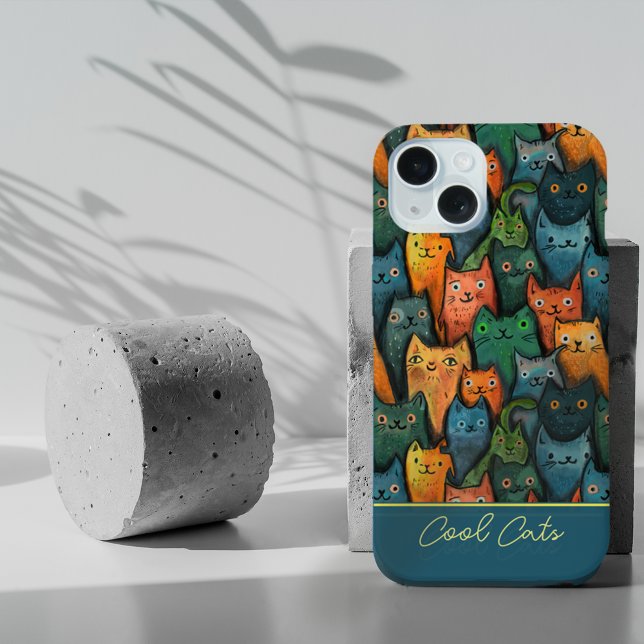Coque iPhone 15 Chats cool aquarelle coloré (Cool Cats Watercolor Colorful iPhone 15 Case)