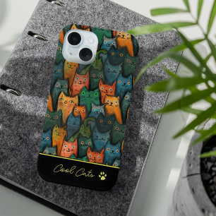 Coque iPhone 15 Chats cool Aquarelle couleur noir