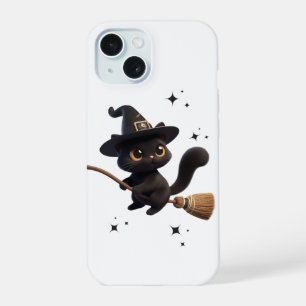 Coque iPhone 15 Chats de sorcière noirs d'Halloween montant un bal