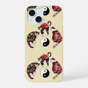 COQUE iPhone 15 CHATS JAPONAIS, TATTOOS DE DRAGON ROUGE DIABLE, YI