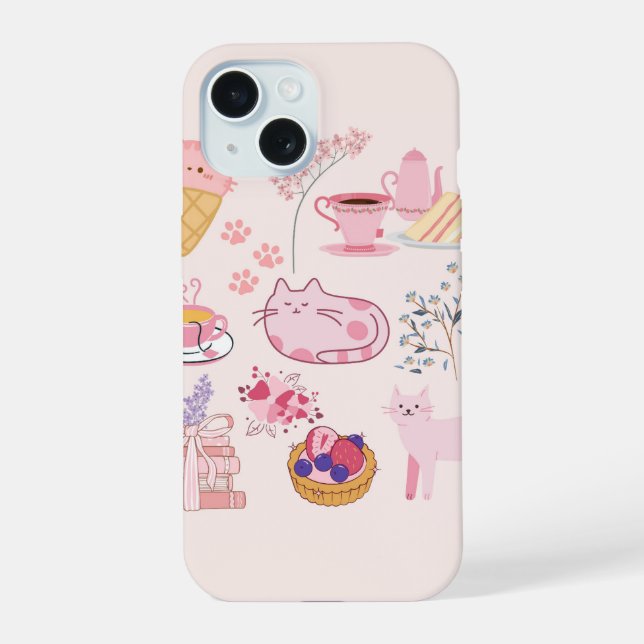 Coque iPhone 15 Chats Roses Coziness (Verso)