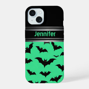 Coque iPhone 15 Chauves-souris volantes sur fond vert : ambiance e