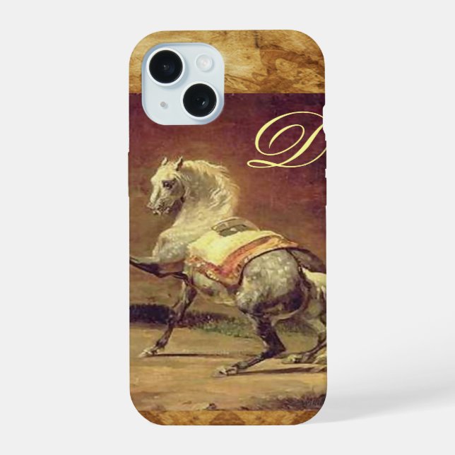COQUE iPhone 15 CHEVAL GRIS TACHETÉ MONOGRAMME (Verso)