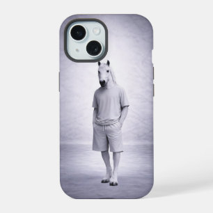 Coque iPhone 15 Cheval minimaliste en tenue moderne décontractée