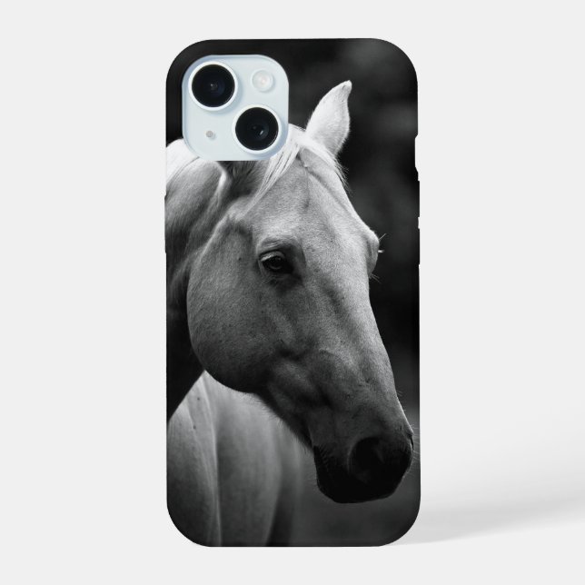 Coque iPhone 15 Cheval noir blanc (Verso)