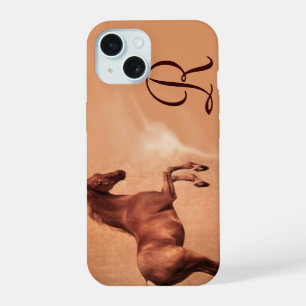 Coque iPhone 15 CHEVAL ROUGE Antique Pink Monogramme