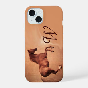 Coque iPhone 15 CHEVAL ROUGE Antique Pink Monogramme