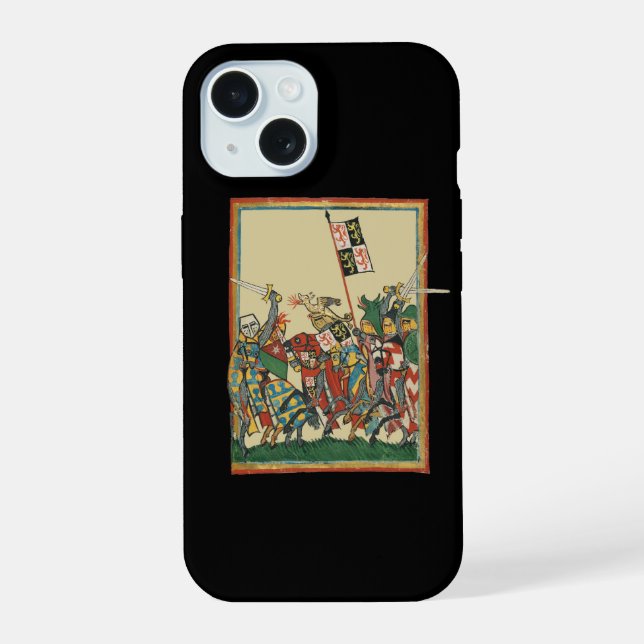 Coque iPhone 15 Chevaliers chargeant, Codex Manesse du 14e siècle (Verso)