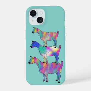 Coque iPhone 15 Chèvres drôles Art d'animaux de ferme colorés