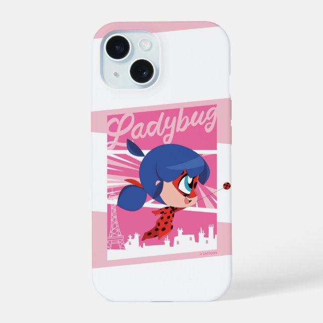 Coque iPhone 15 Chibi Ladybug à Paris (Verso)