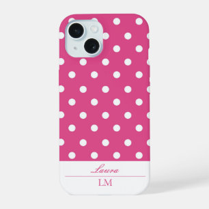 Coque iPhone 15 Chic Féminin Rose et Blanc à Points