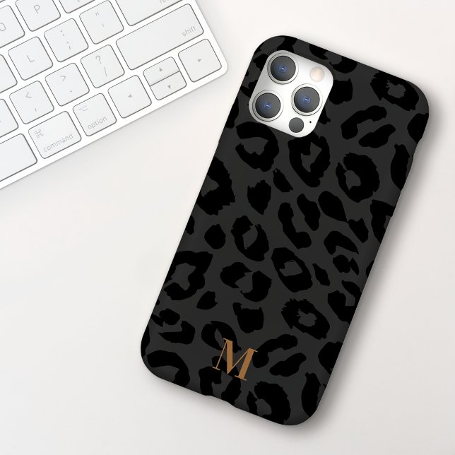 Coque iPhone 15 Chic moderne gris foncé noir Empreinte de léopard  (Créateur téléchargé)