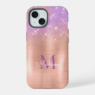 Coque iPhone 15 Chic ombre rose rose rose parties scintillant mono