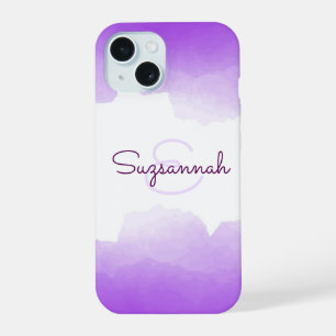 Coque iPhone 15 Chic Purple Ombre Name Letter Monogram iPhone Case
