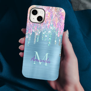 Coque iPhone 15 Chic rose aqua licorne goutte parties scintillant