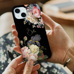 Coque iPhone 15 Chic Vintage Personnalisé Roses & Iris