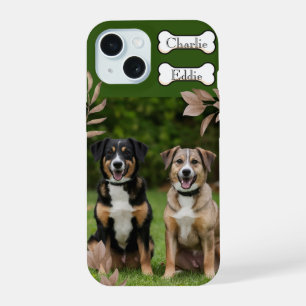 Coque iPhone 15 Chien chiot photo de téléphone et nom deux chiens