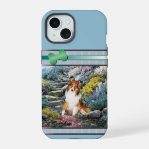 Coque iPhone 15 Chien d'art moderne bleu Shetland Sheepdog