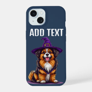 Coque iPhone 15 Chien joyeux portant un chapeau de sorcière