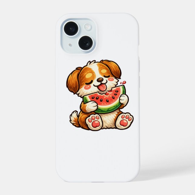 Coque iPhone 15 Chien mignon pastèque (Verso)