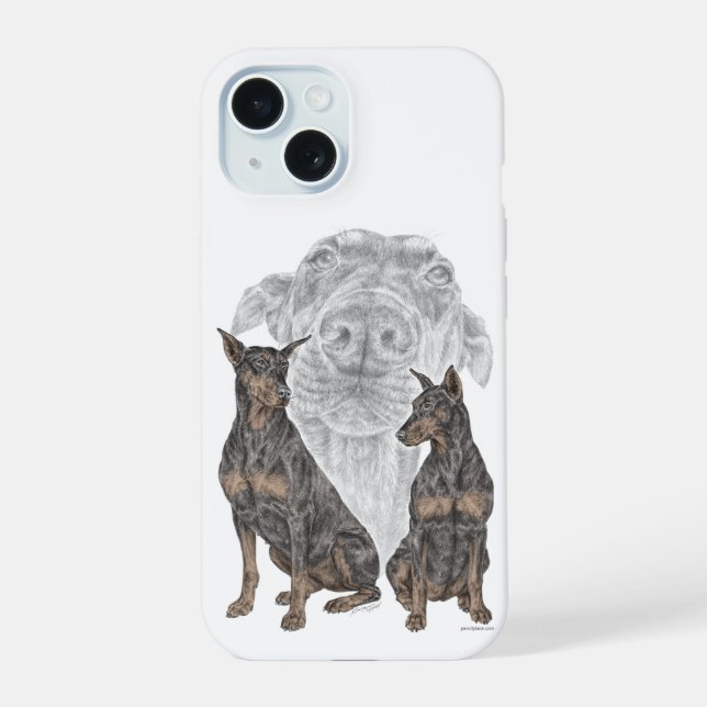 Coque iPhone 15 Chiens Doberman noir et feu (Verso)
