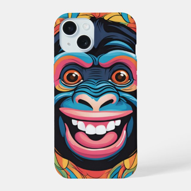 Coque iPhone 15 Chimpanzé fou mignon (Verso)