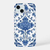 Chinoiserie Florale Bleue sur Fond Blanc Aquarelle