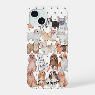 Coque iPhone 15 Chiots adorables pois-Personnalisé