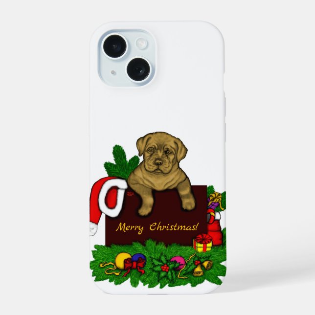 Coque iPhone 15 Chiots de Noël (Verso)