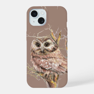 Coque iPhone 15 Chouette oiseau faune Art aquarelle mignonne iPhon